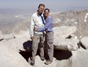 Paul Bersebach and Carrie Turbow on the summit of Mt. Whitney at 14,496 feet.  